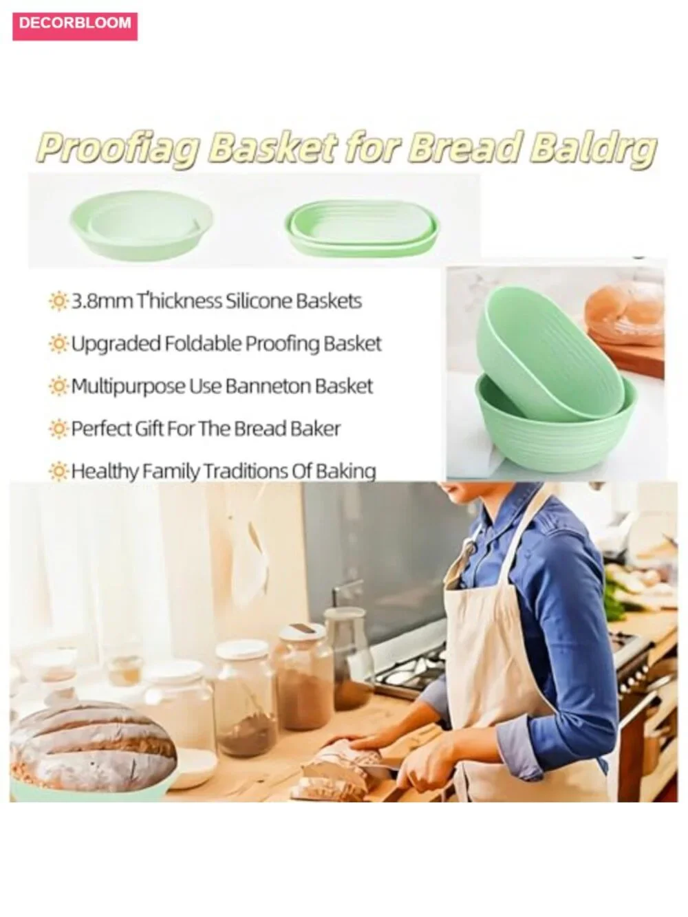 Collapsible Sourdough Bread Proofing Basket Banneton Oval Silicone Baking Tool
